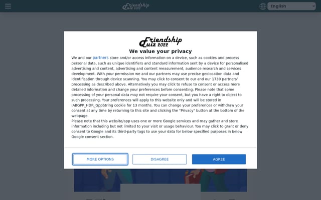 Screenshot of friendshipquiz2022.com