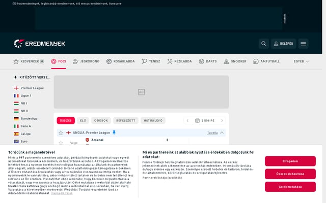 Screenshot of eredmenyek.com