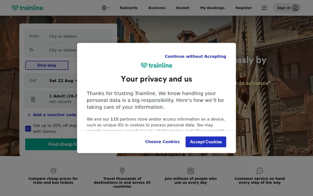 Screenshot of thetrainline.com
