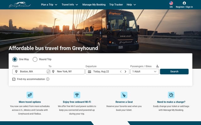 Screenshot of greyhound.com