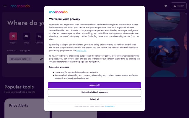 Screenshot of momondo.ie