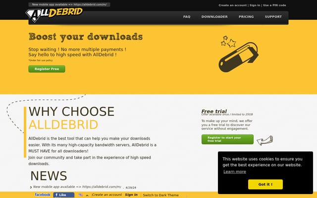 Screenshot of alldebrid.com