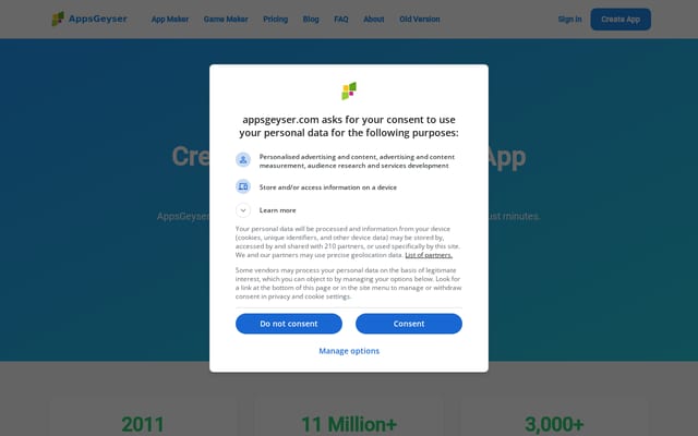 Screenshot of appsgeyser.com