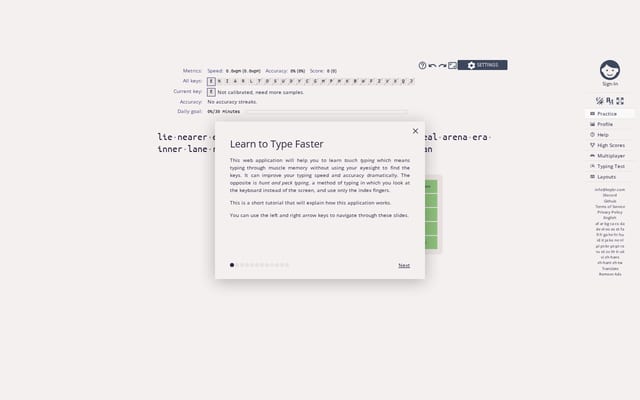 Screenshot of keybr.com