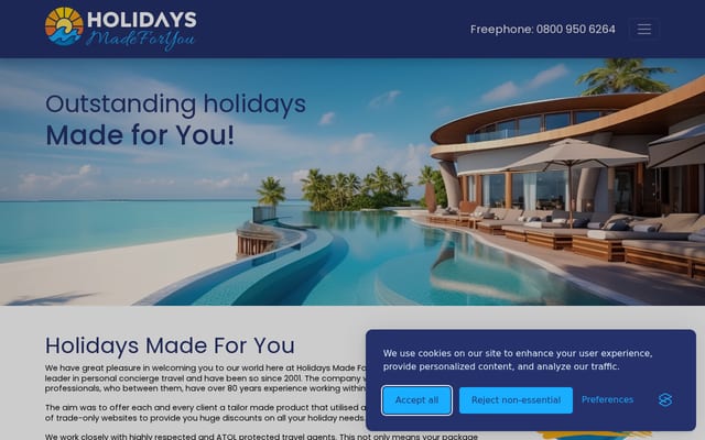 Screenshot of holidaysmadeforyou.co.uk