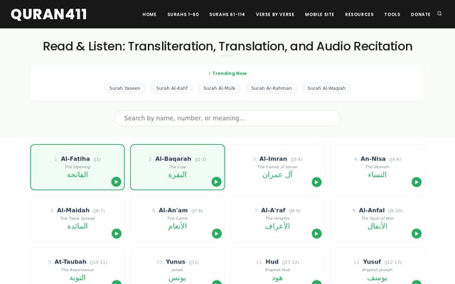 Screenshot of quran411.com