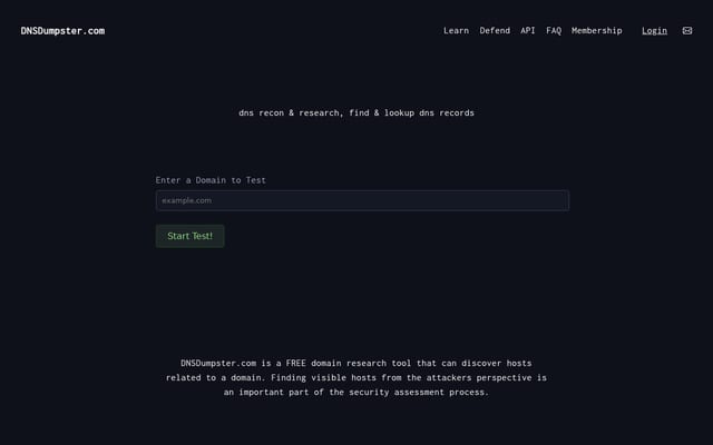 Screenshot of dnsdumpster.com