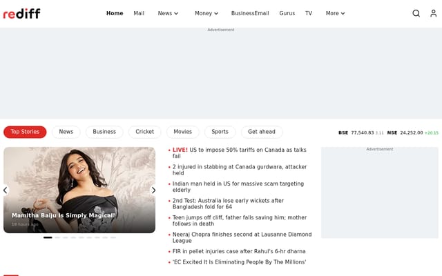 Screenshot of rediffmail.com