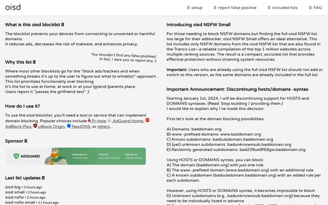Screenshot of oisd.nl