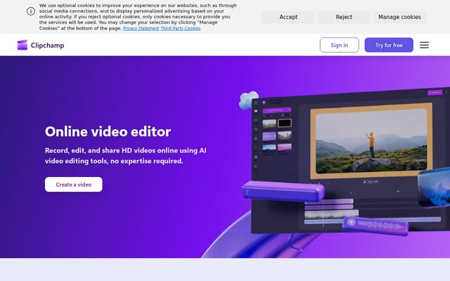 Screenshot of clipchamp.com