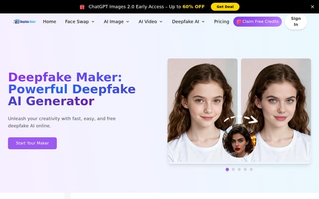 Screenshot of deepfakemaker.io