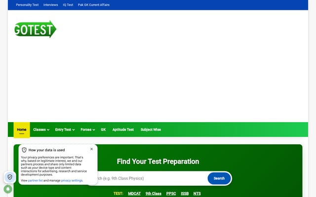 Screenshot of gotest.pk