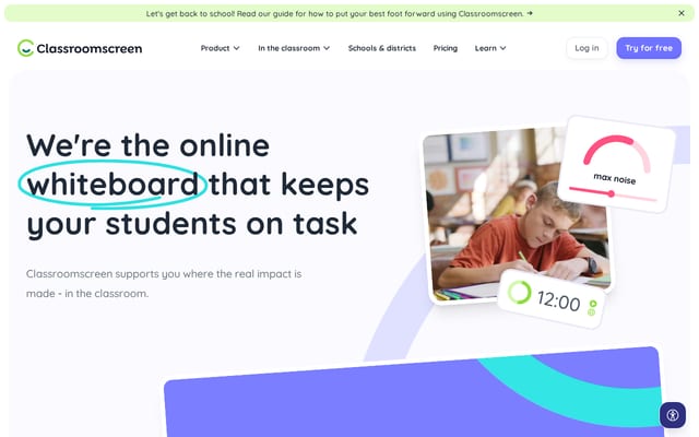 Screenshot of classroomscreen.com