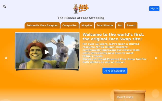 Screenshot of faceswaponline.com