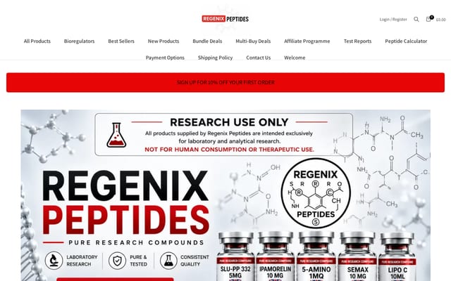 Screenshot of regenix-peptides.co.uk
