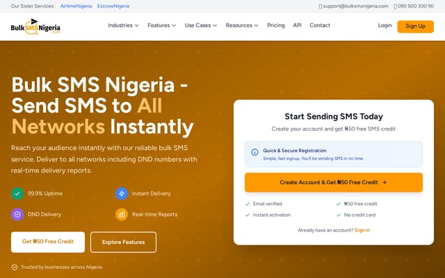 Screenshot of bulksmsnigeria.com