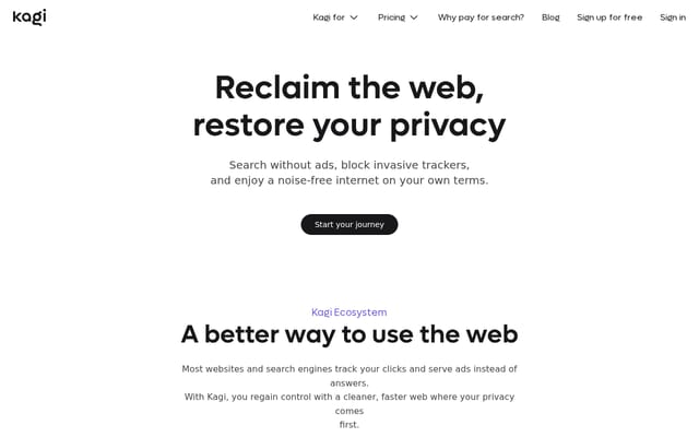 Screenshot of kagi.com