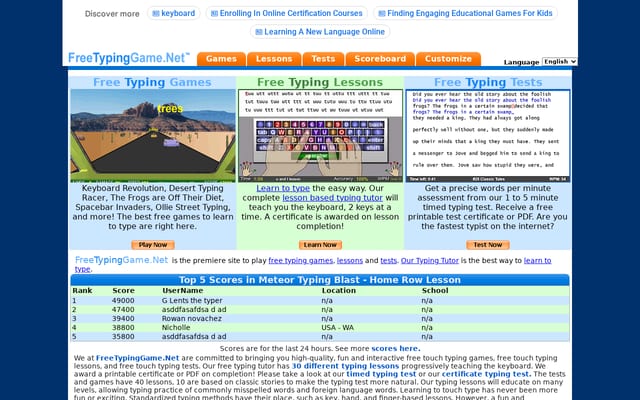 Screenshot of freetypinggame.net