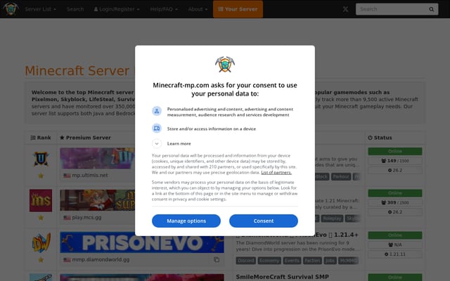 Screenshot of minecraft-mp.com