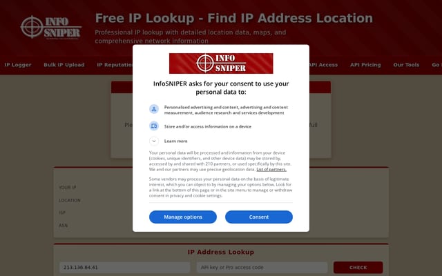 Screenshot of infosniper.net