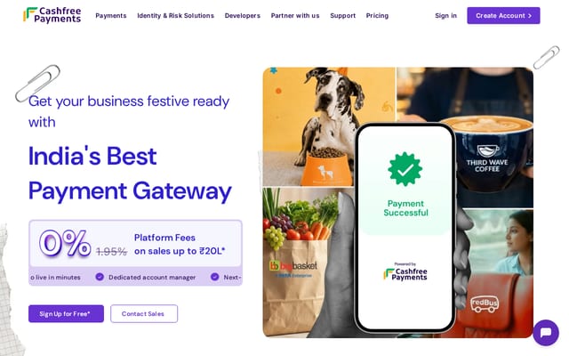 Screenshot of cashfree.com