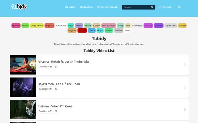 Screenshot of tubidy.center