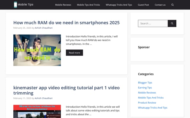 Screenshot of mobiletips.in