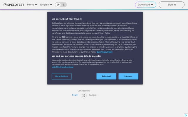 Screenshot of speedtest.net