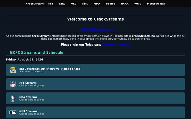 Screenshot of crackstreams.mx