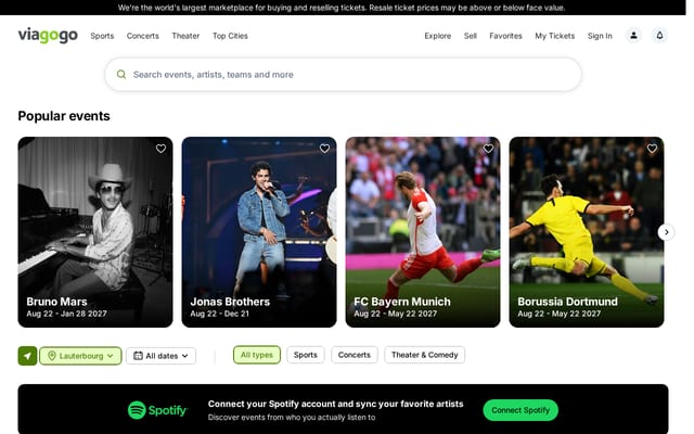 Screenshot of viagogo.com