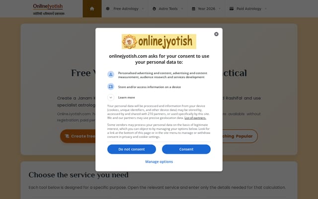 Screenshot of onlinejyotish.com