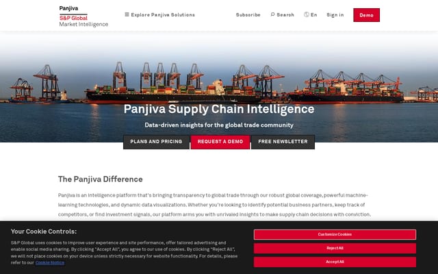 Screenshot of panjiva.com