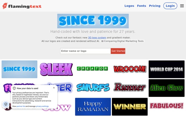 Screenshot of flamingtext.com