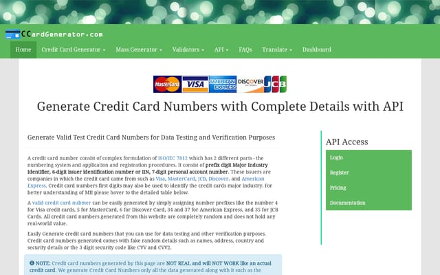 Screenshot of ccardgenerator.com
