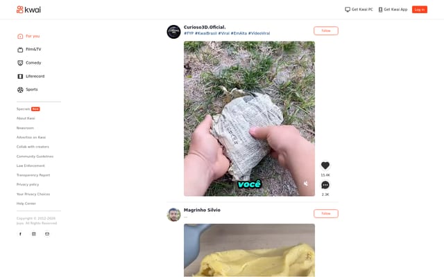 Screenshot of kwai.com