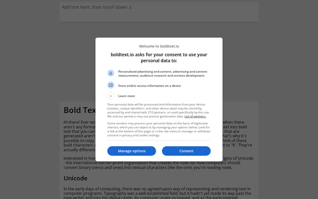 Screenshot of boldtext.io