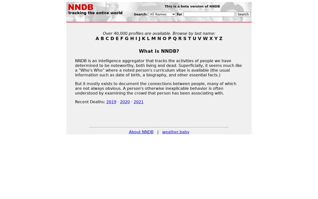 Screenshot of nndb.com