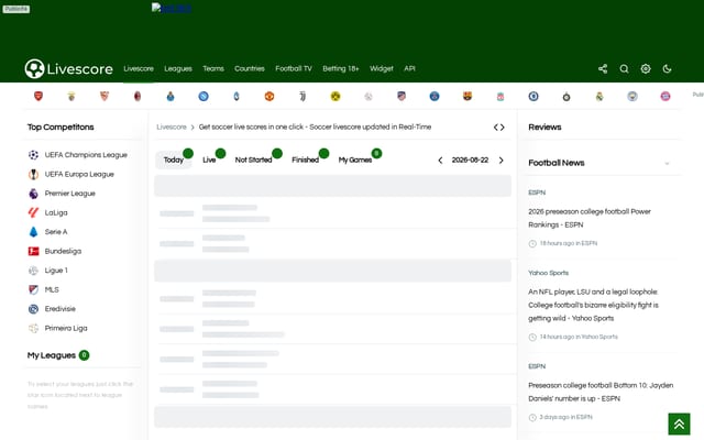 Screenshot of livescore.soccer