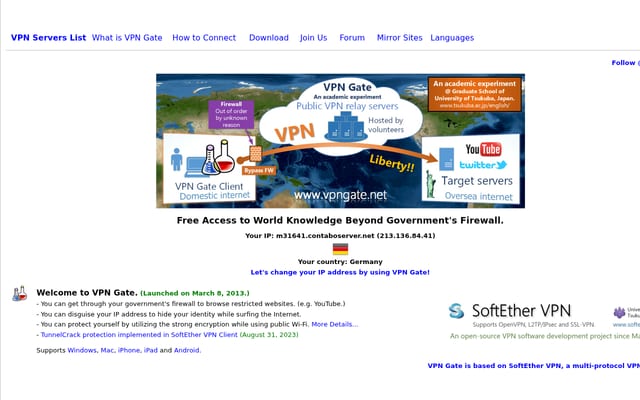 Screenshot of vpngate.net