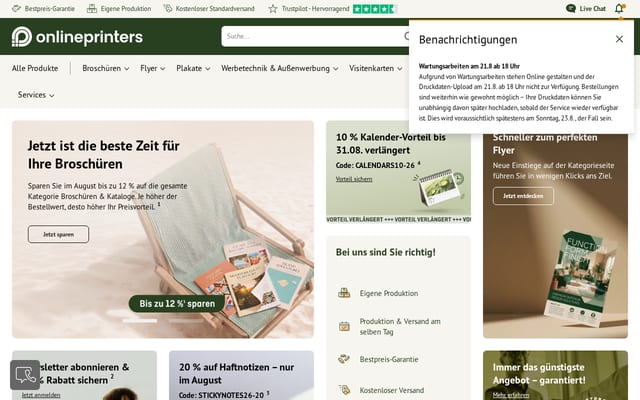 Screenshot of onlineprinters.at