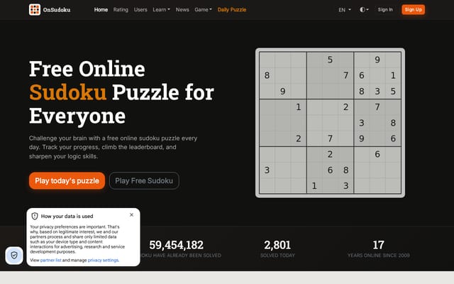 Screenshot of onsudoku.com