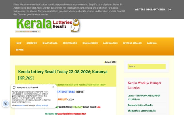 Screenshot of keralalotteriesresults.in