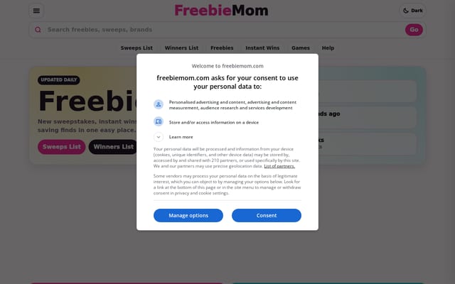 Screenshot of freebiemom.com