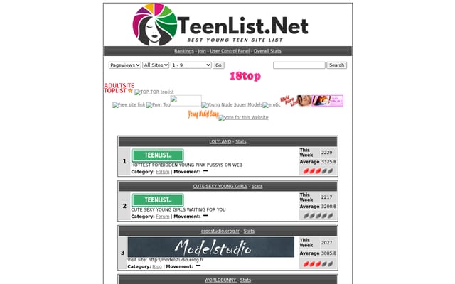 Screenshot of teenlist.net