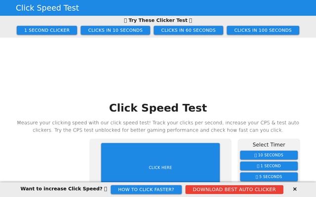 Screenshot of clickspeedtester.com