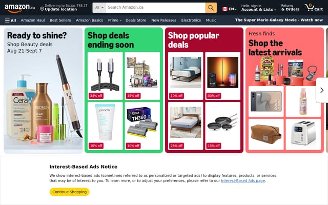 Screenshot of amazon.ca