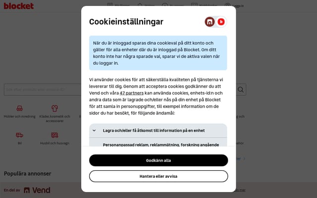 Screenshot of blocket.se