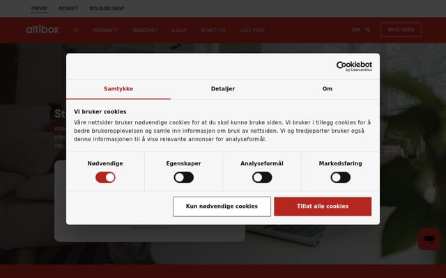 Screenshot of altibox.no