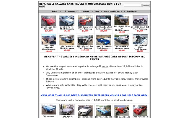 Screenshot of repairablecars-forsale.com
