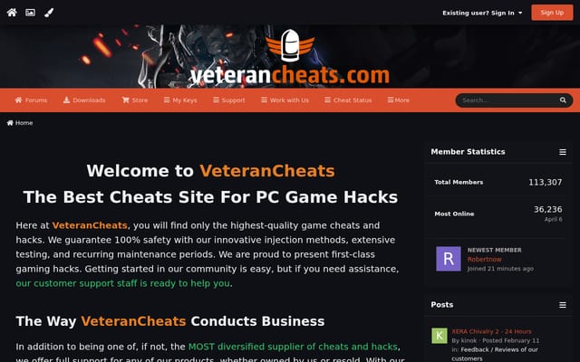 Screenshot of veterancheats.com